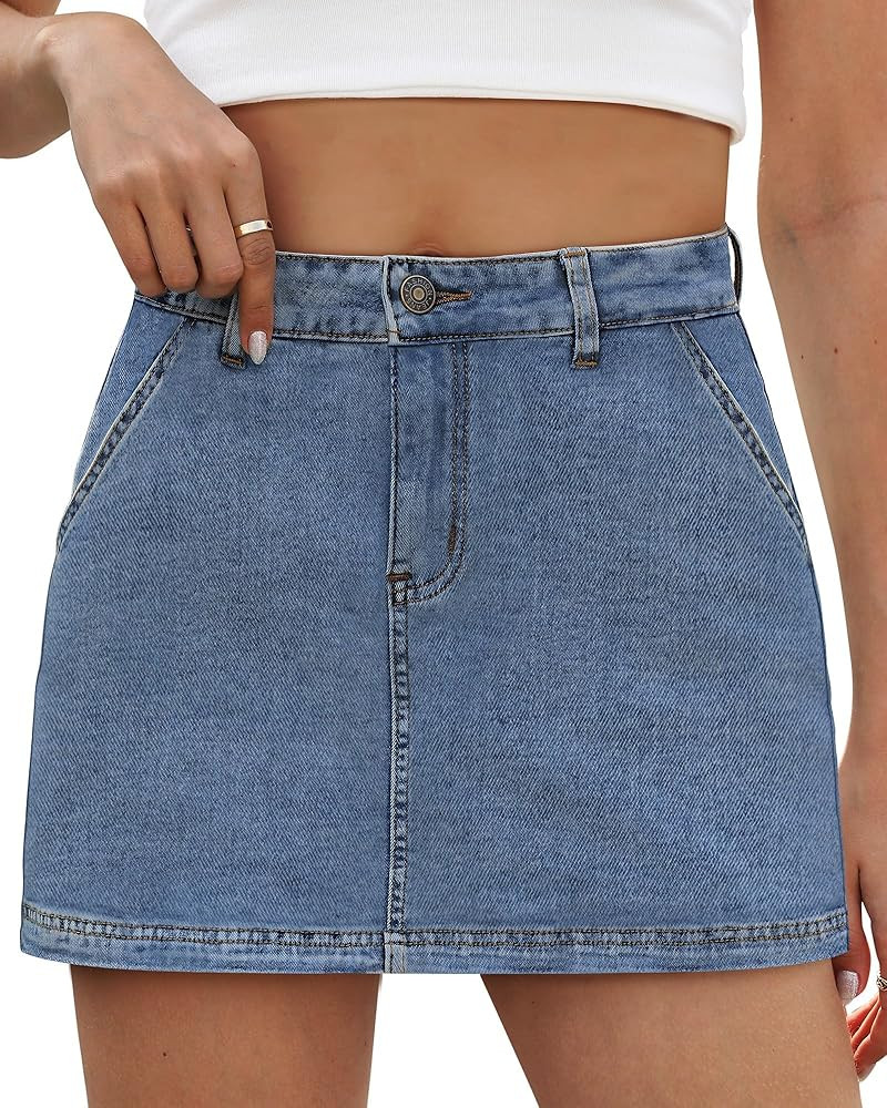 Denim Skort Skirts for Women Low Waisted Stretchy Mini Jean Skirt Casual Cute Going Out Skorts wi... | Amazon (US)