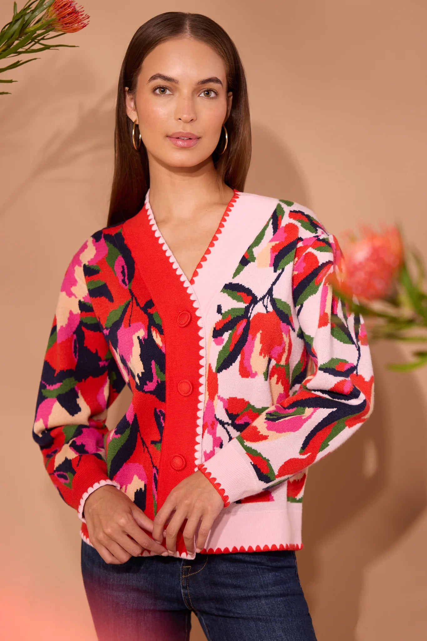 Leslie Cardigan- Red Floral | Avara