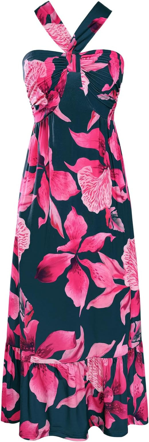 GRACE KARIN Womens Summer Floral Dresses 2026 Boho Maxi Dress Flowy Halter Sundress Casual Vacati... | Amazon (US)