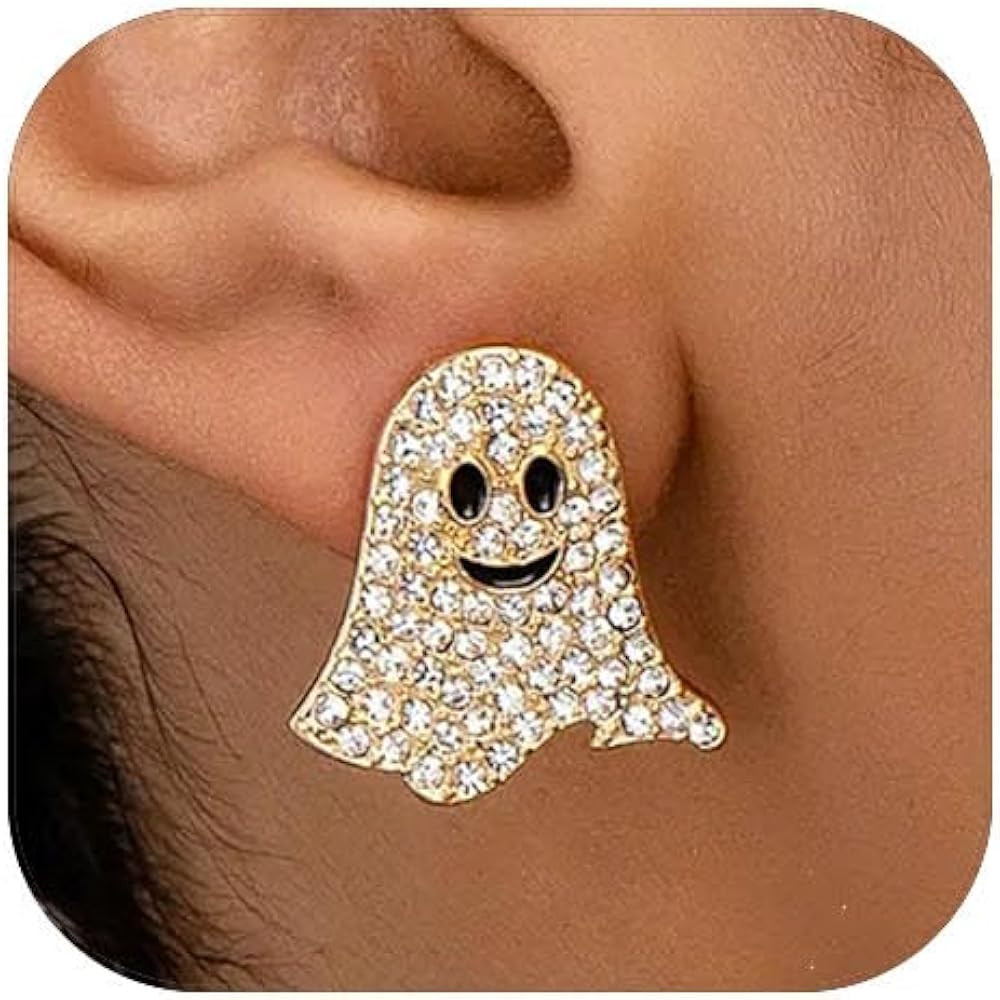Halloween Ghost Earrings for Women Cute Halloween Stud Earrings Rhinestone Ghost earrings for Wom... | Amazon (US)