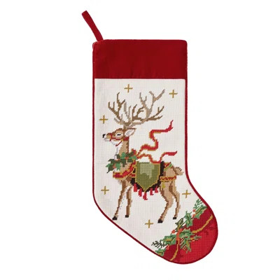 Reindeer With Wreath Embroidered Needlepoint Stocking | Wayfair North America
