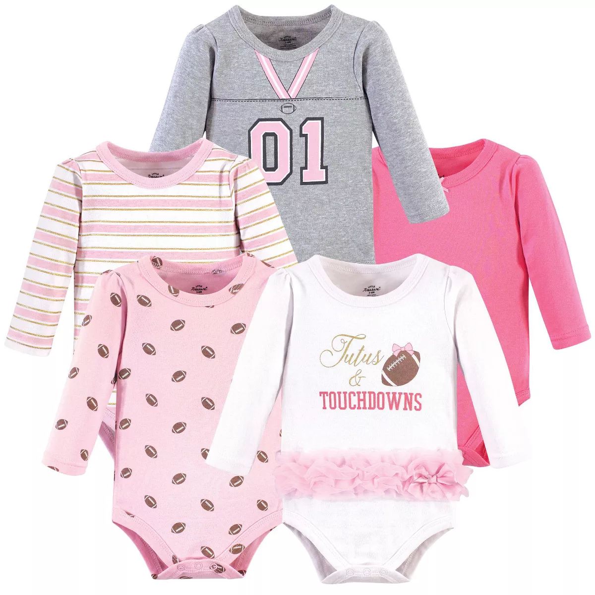 Little Treasure Baby Girl Cotton Long-Sleeve Bodysuits 5pk, Tutus Touchdowns | Target