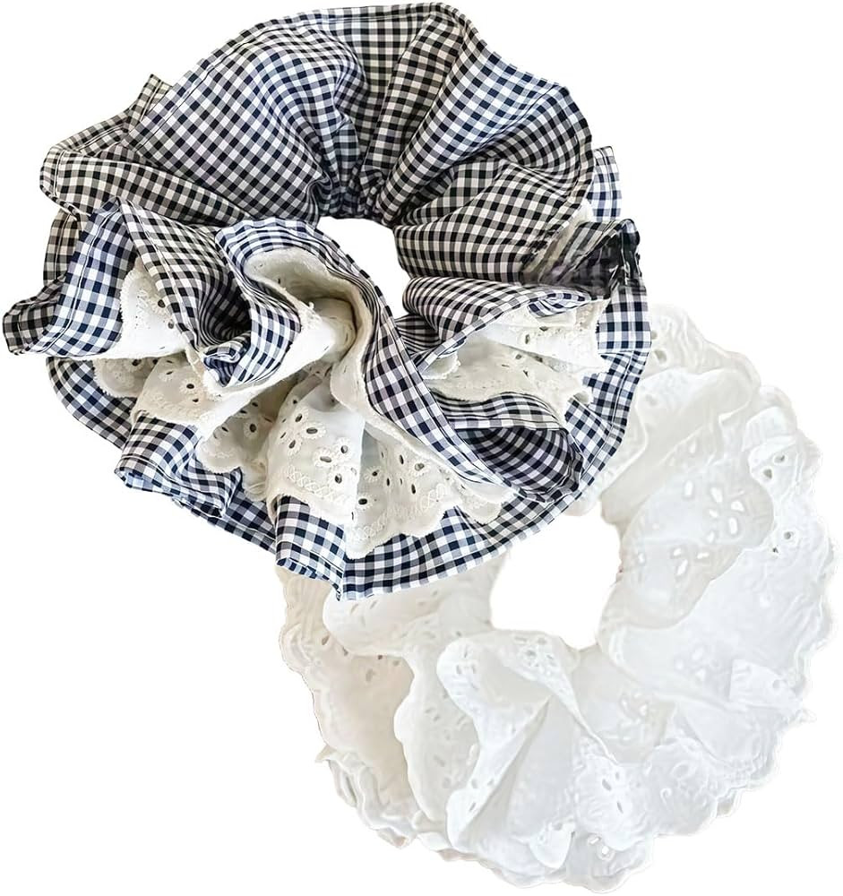 Soft Large Scrunchies for Women: Oversized Gingham & Lace Hair Ties - Extra Big Hair Scrunchies f... | Amazon (US)