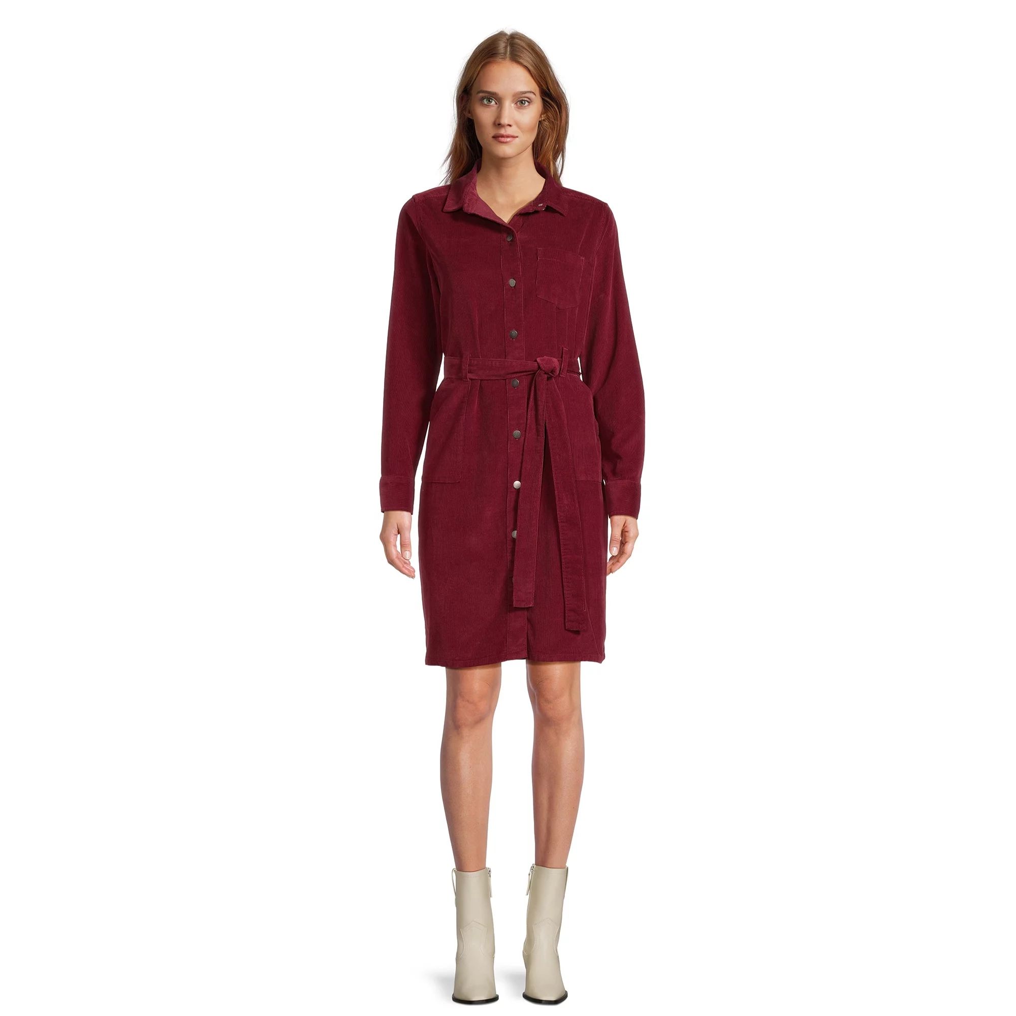 Time and Tru Women's Belted Utility Dress with Long Sleeves | Walmart (US)