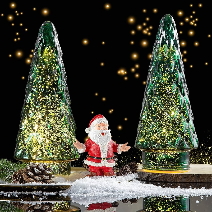 Mercury Glass Christmas Tree, 2-Pack Lighted Xmas Tree Decorations, Holiday Centerpiece Battery O... | Amazon (US)