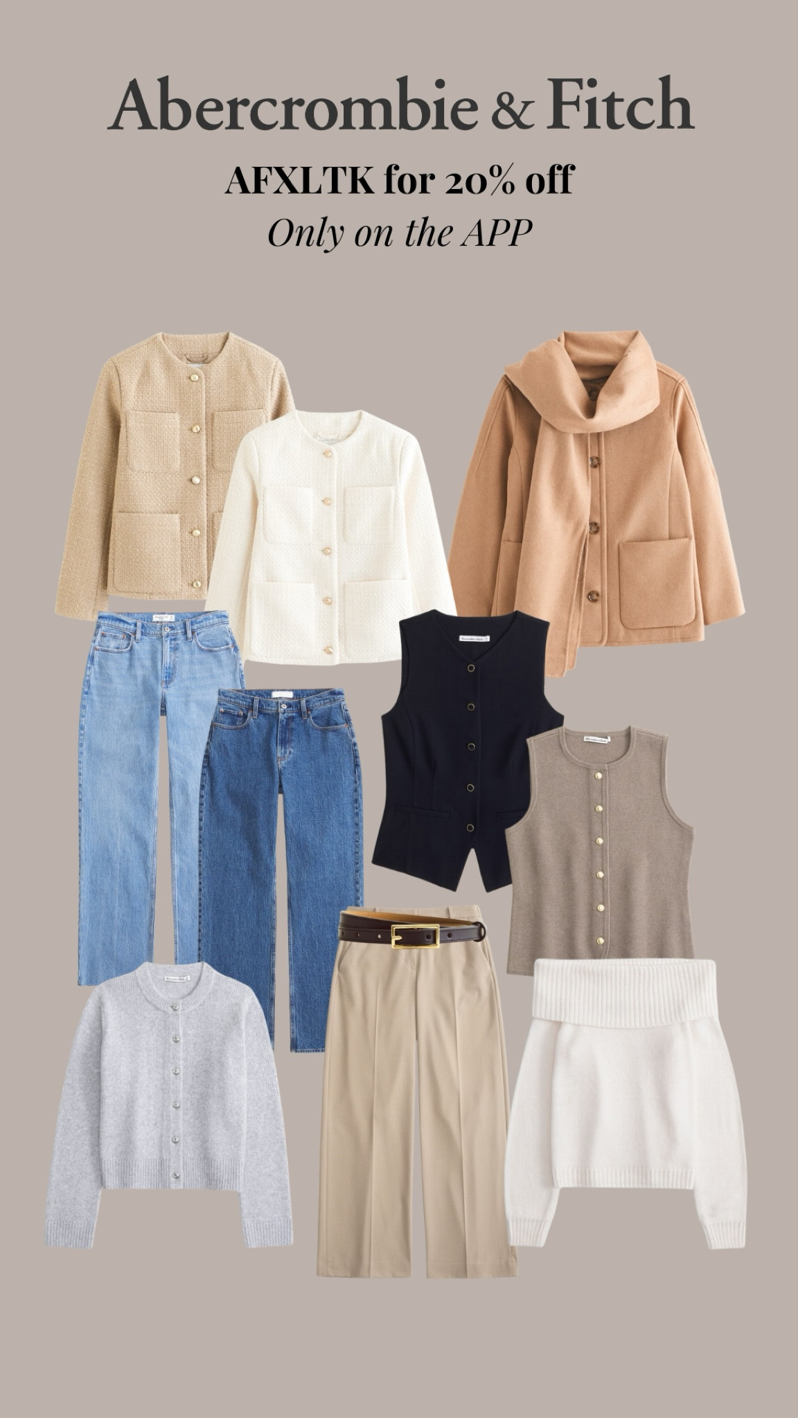 Abercrombie have an exclusive sale today with LTK - 20% off in app sales with the code AFXLTK!! This is also stackable on their existing discounts - 20% off knitwear and 15% off everything (almost)! Lots of cosy collarless jackets, a scarf coat I love! Knitted waistcoats and cardigans, and my favourite low rise baggy jeans I’m wearing on repeat!

#LTKstyletip #LTKsale #LTKautumn
