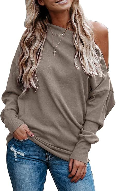 Dokotoo Women's Off The Shoulder Batwing Long Sleeve Sweatshirt Casual Loose Pullover Tops | Amazon (US)