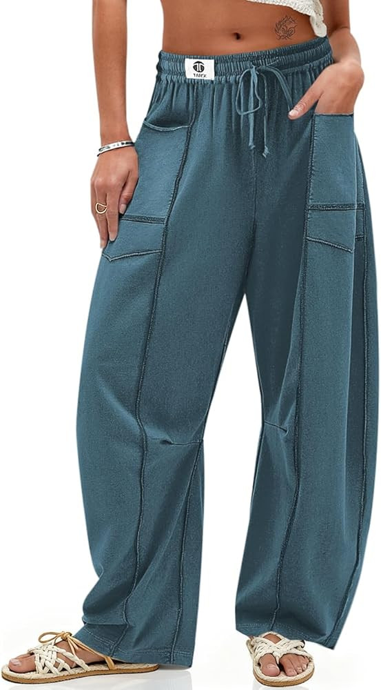 TARSE Womens Barrel Linen Pants High Waisted Harem Casual Loose Fit Wide Leg Baggy Drawstring Pan... | Amazon (US)