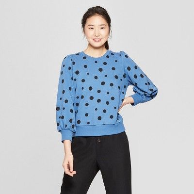 Women's Polka Dot Long Sleeve Sweatshirt - Who What Wear™ Blue/Black L | Target