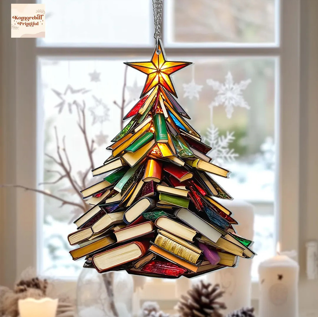 Christmas Book Tree FLAT ACRYLIC Suncatcher Ornament , Book Club Gift Exchange, Book Lover Gift, ... | Etsy (US)