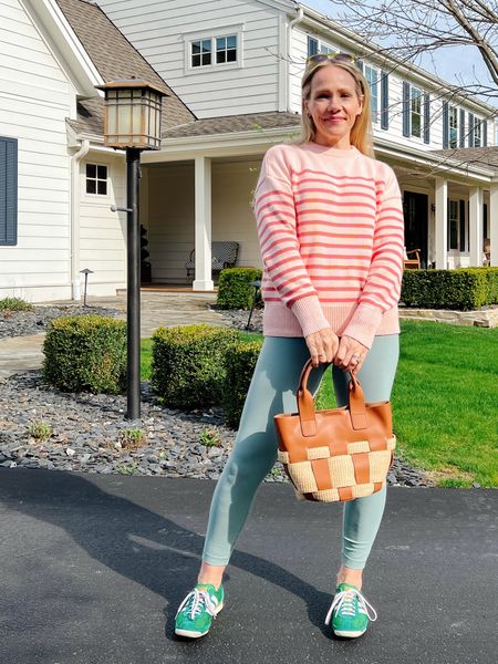 Leggings and sneakers spring outfit - adidas sneakers and minnow stripe sweater (that can also be personalized!) Krewe sunglasses 
More everyday casual outfits over on CLAIRELATELY.com 

#LTKfindsunder100 #LTKitbag #LTKover40
