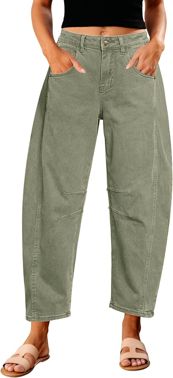 GRAPENT Barrel Jeans for Women High Waist Baggy Cropped Stretch Denim Pants | Amazon (US)