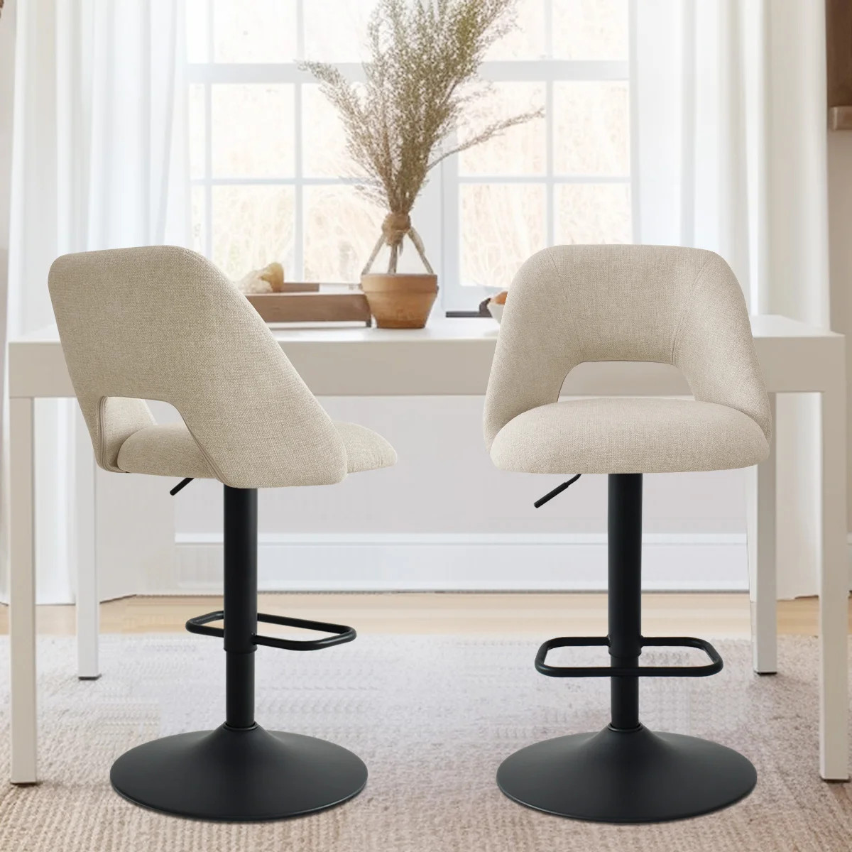 Bridgette 24"-32" Swivel 360° Upholstered Footrests Adjustable Height Bar Stool | Wayfair North America