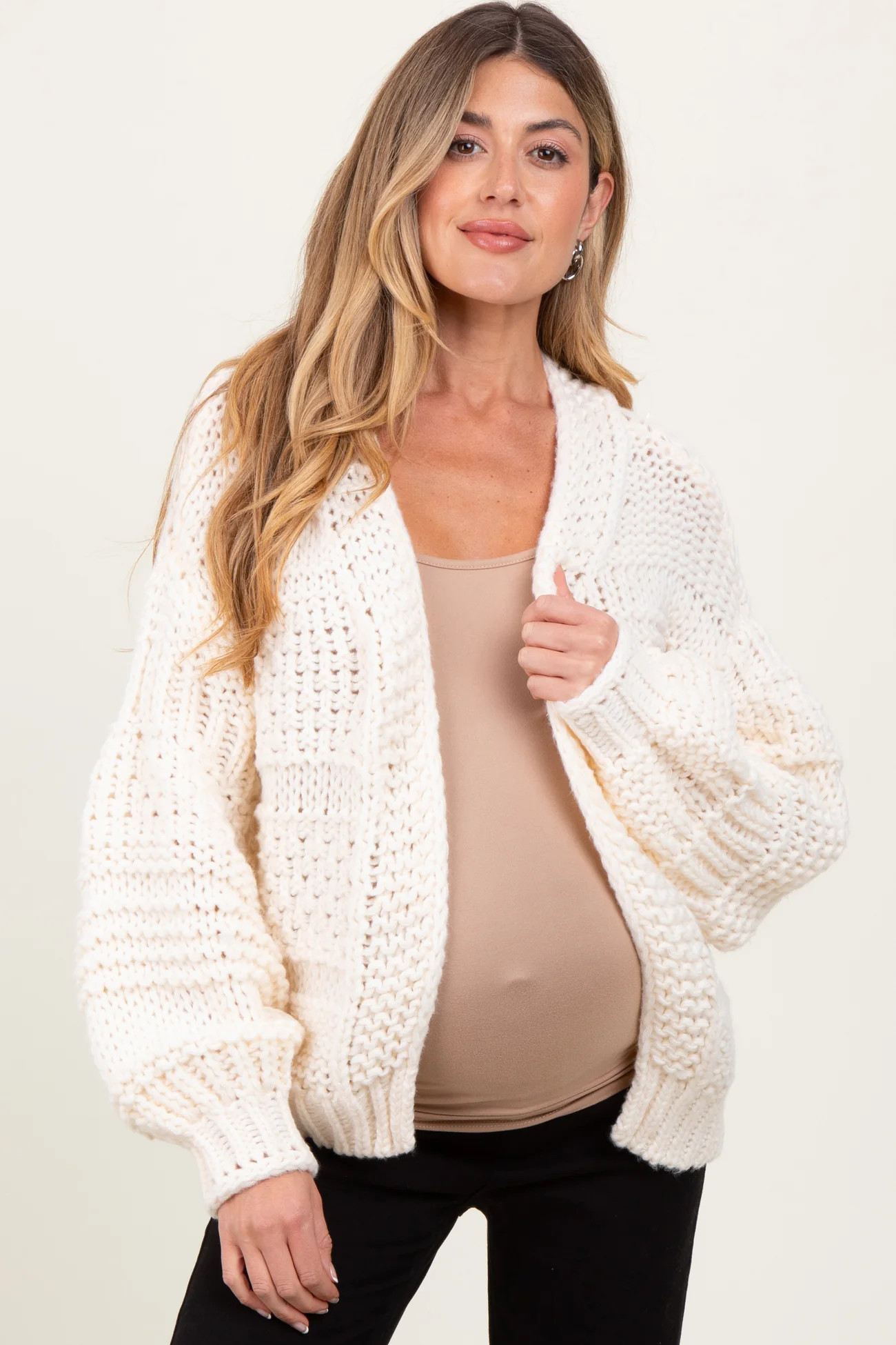 Cream Oversized Chunky Knit Maternity Cardigan | PinkBlush Maternity