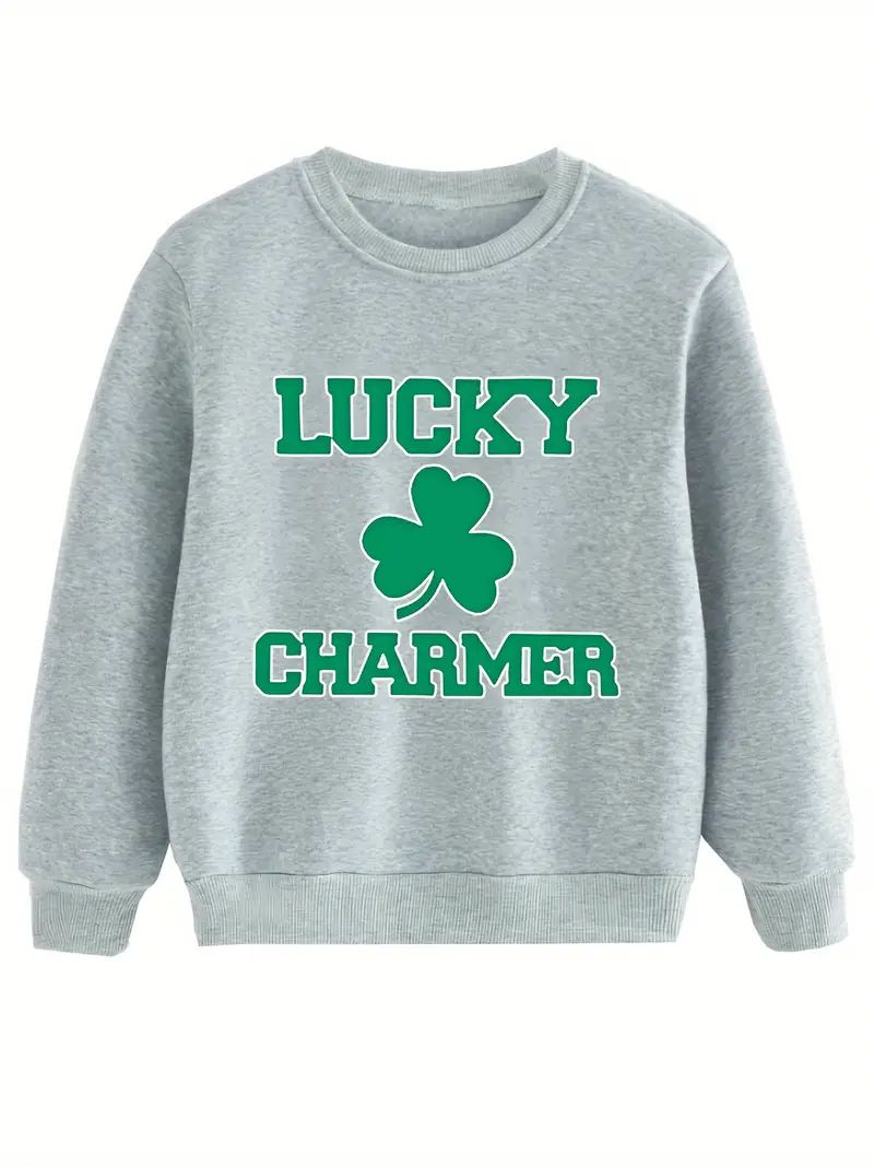 St. Patrick's Day LUCKY CHARM Letter Graphic Print Boys Warm Fleece Sweatshirt: Thick And Cozy To... | Temu Affiliate Program