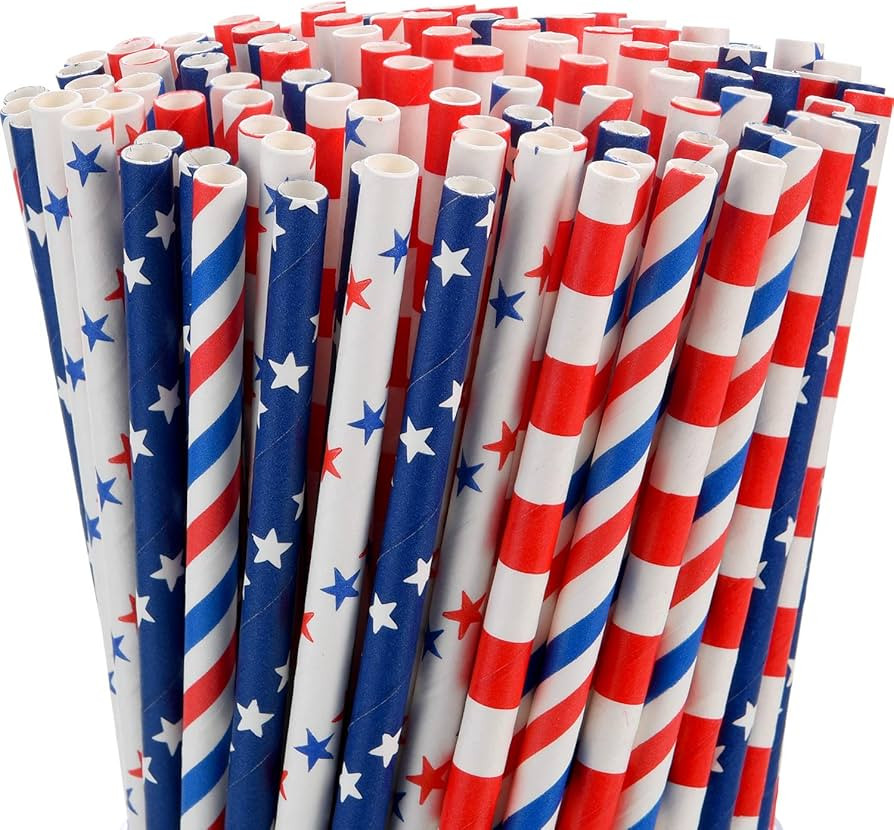 Chinco 200 Pieces American Flag Paper Straws 250th Anniversary Patriotic Paper Straws Red Blue Dr... | Amazon (US)