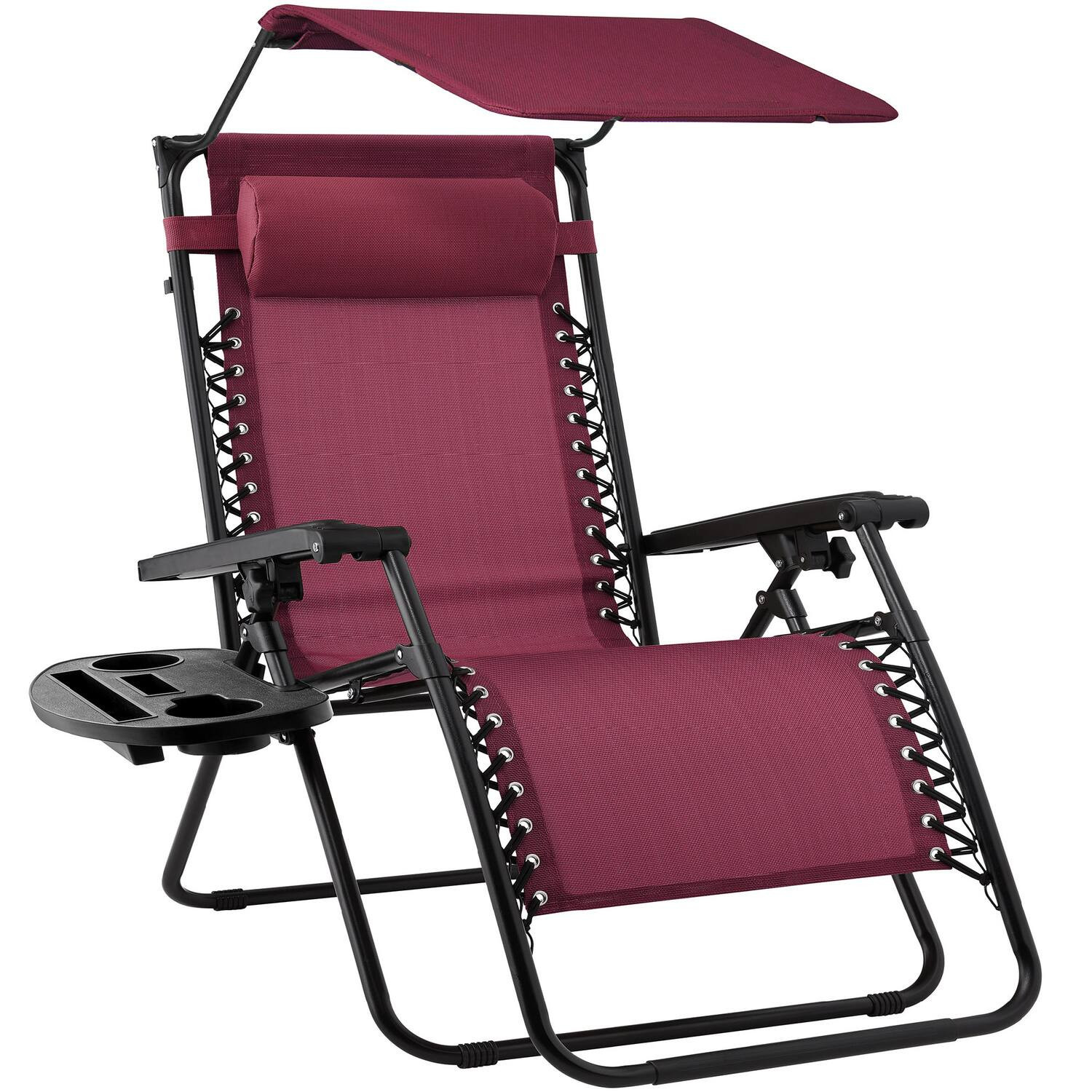 Best Choice Products - Folding Zero Gravity Recliner Patio Lounge Chair w/ Canopy Shade, Headrest, Tray - Burgundy | Best Buy U.S.
