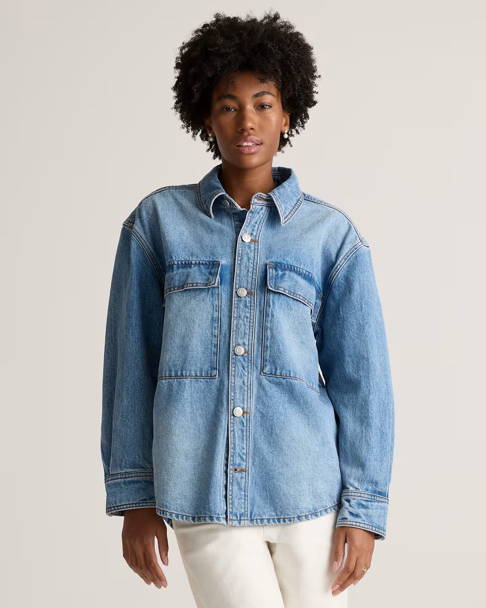 100% Organic Cotton Denim Cargo Shirt Jacket | Quince