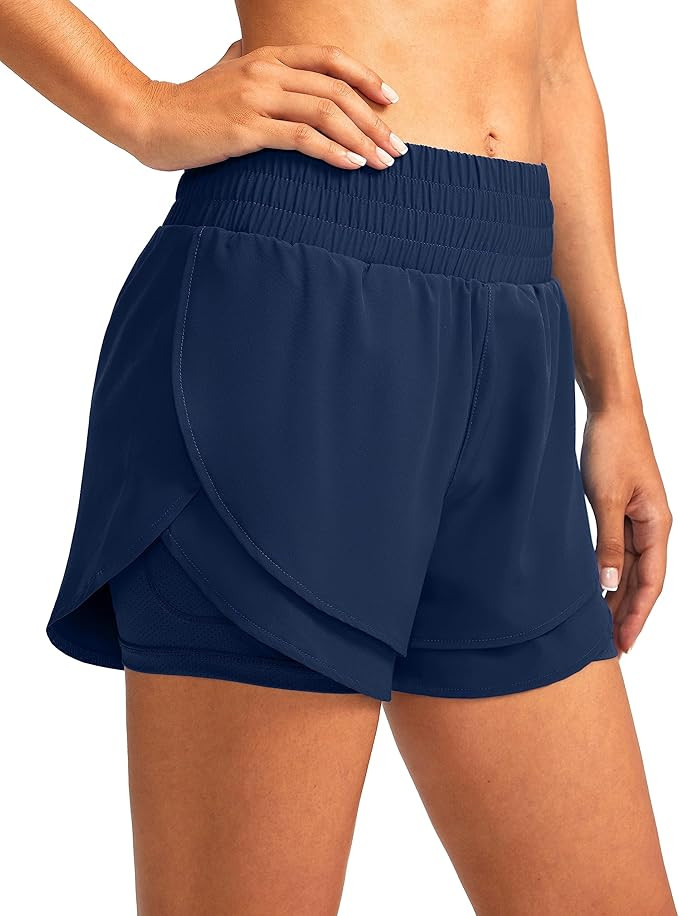 Soothfeel Women's 2 in 1 Running Shorts High Waisted Athletic Shorts Exercise Gym Workout Shorts ... | Amazon (US)