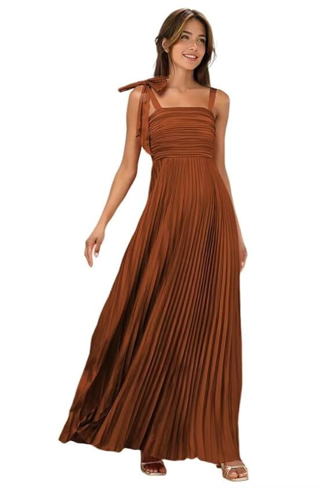 Square Neck Satin Bridesmaid Dress Long for Women Pleated Empire Waist Corset Formal Dresses DI24... | Amazon (US)