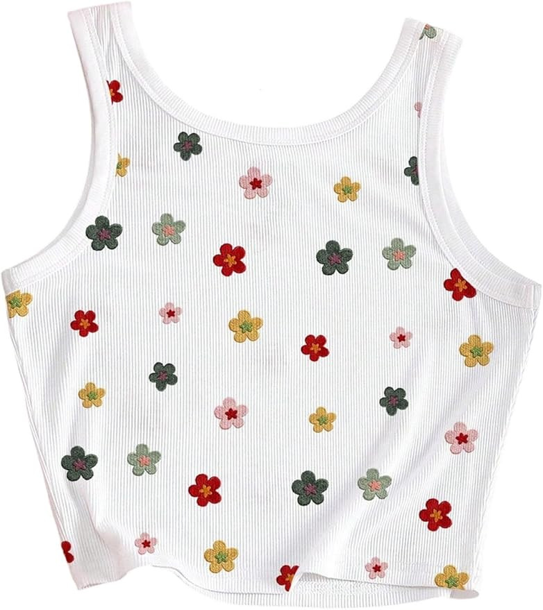 SweatyRocks Women's Chili Pepper Embroidery Crop Tops Casual Summer Crewneck Ribbed Tank Top | Amazon (US)