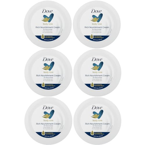 Dove Body Love Rich Nourishment Cream, Face, Hand & Body Lotion for Extremely Dry Skin, Fast-Absorbing 72-Hour Moisturizing Cream with Ceramide Serum, 5.07 Fl Oz (Pack of 6) | Amazon (US)