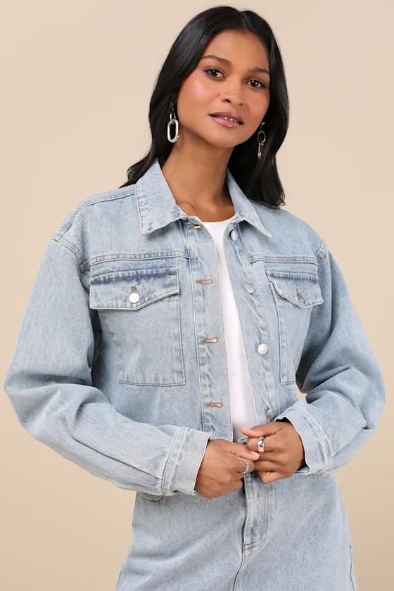 Adaya Light Wash Cropped Denim Jacket | Lulus