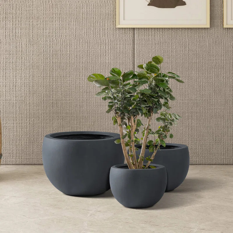 Wurster 3 Piece Lightweight Concrete Outdoor Round Planter, 13", 10.5" and 8" Tall Set | Wayfair North America