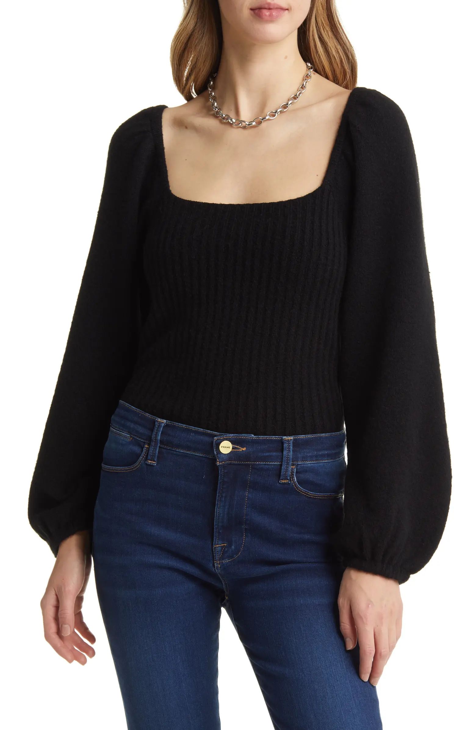 Halogen® Puff Sleeve Square Neck Sweater | Nordstrom | Nordstrom Canada