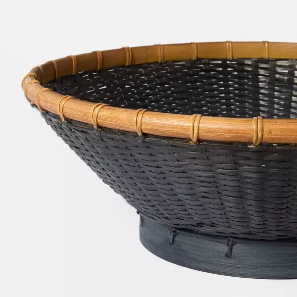 Round Bamboo Decorative Woven Bowl Slate Black - Threshold™: Earthy Elegance, Raised Base, Tabl... | Target