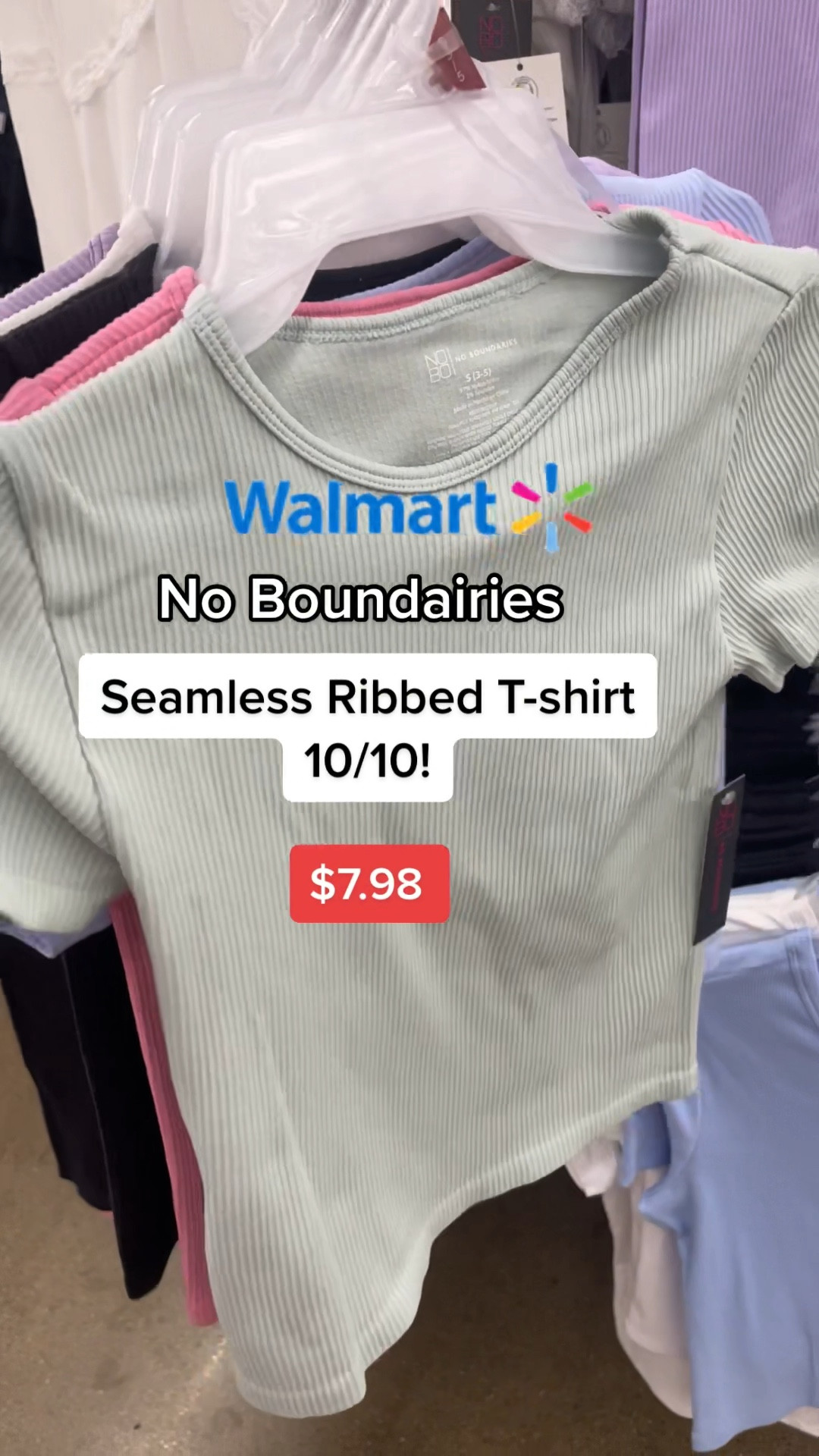 No Boundaries Women's Juniors Crewneck Ribbed T-Shirt with Long Sleeves,  2-Pack 