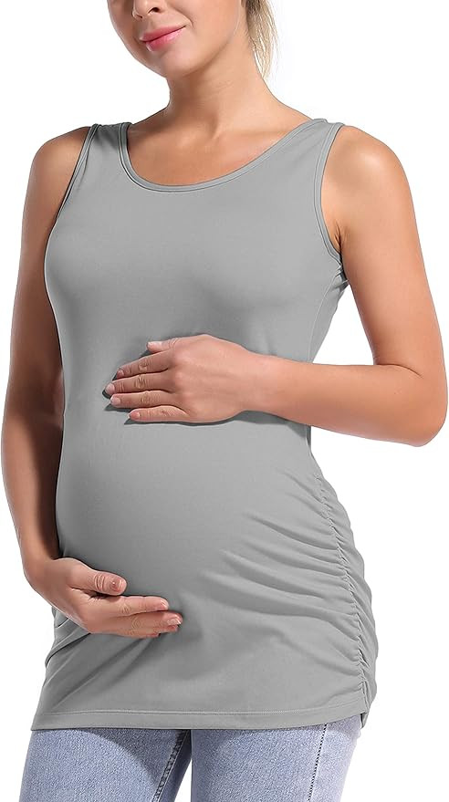 BUBBLELIME Women's Basic Maternity Tank Tops Sleeveless Pregnancy Cami with Scoop Neck Side Ruche... | Amazon (US)