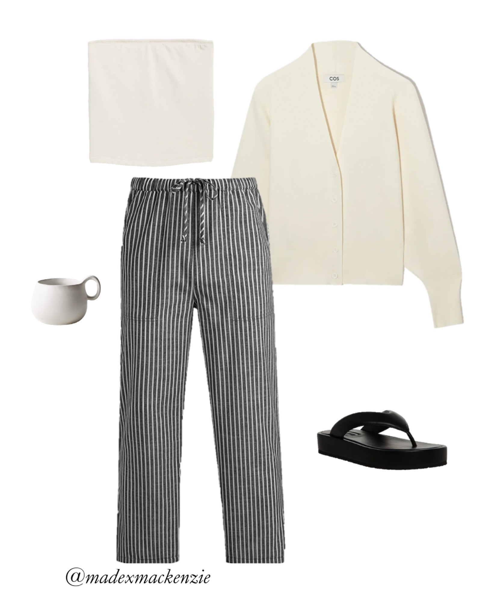 lazy lake mornings ☕️ xx 
Amazon men’s linen loose casual beach pants, Old Navy cropped tube top, cream cardigan, Steve Madden campana black thong flip flops, CB2 Madera white coffee mug 

#LTKunder50 #LTKtravel #LTKSeasonal