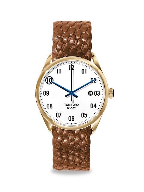 18K Yellow Gold & Leather-Strap Automatic Watch | Saks Fifth Avenue