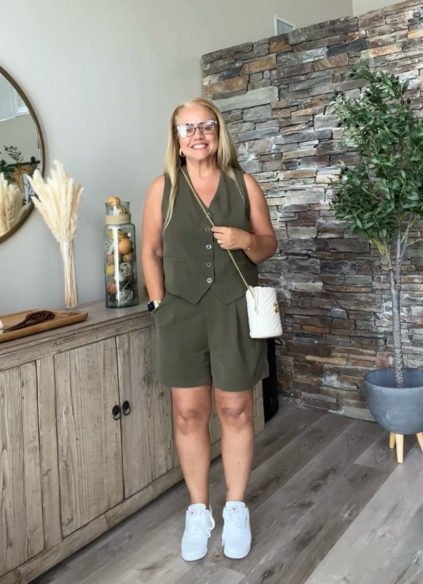 2 Piece V Neck Sleeveless Button Down Vest Shorts Sets, complemented with a Gucci bucket bag and white sneakers 

#LTKMidsize #LTKSummerSales #LTKOver40

#LTKOver40 #LTKMidsize #LTKSummerSales