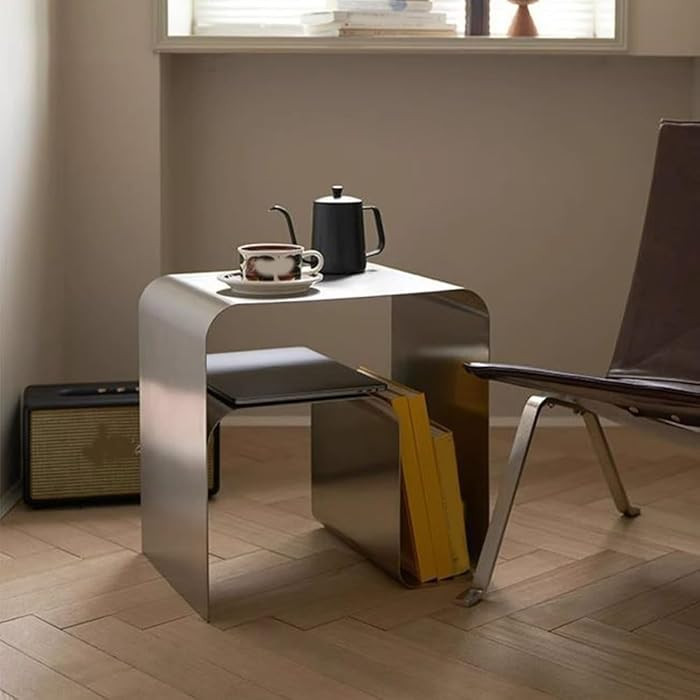 RNBEmU Mesa auxiliar minimalista de acero inoxidable, moderna mesita de noche y mesa de sofá, me... | Amazon (US)