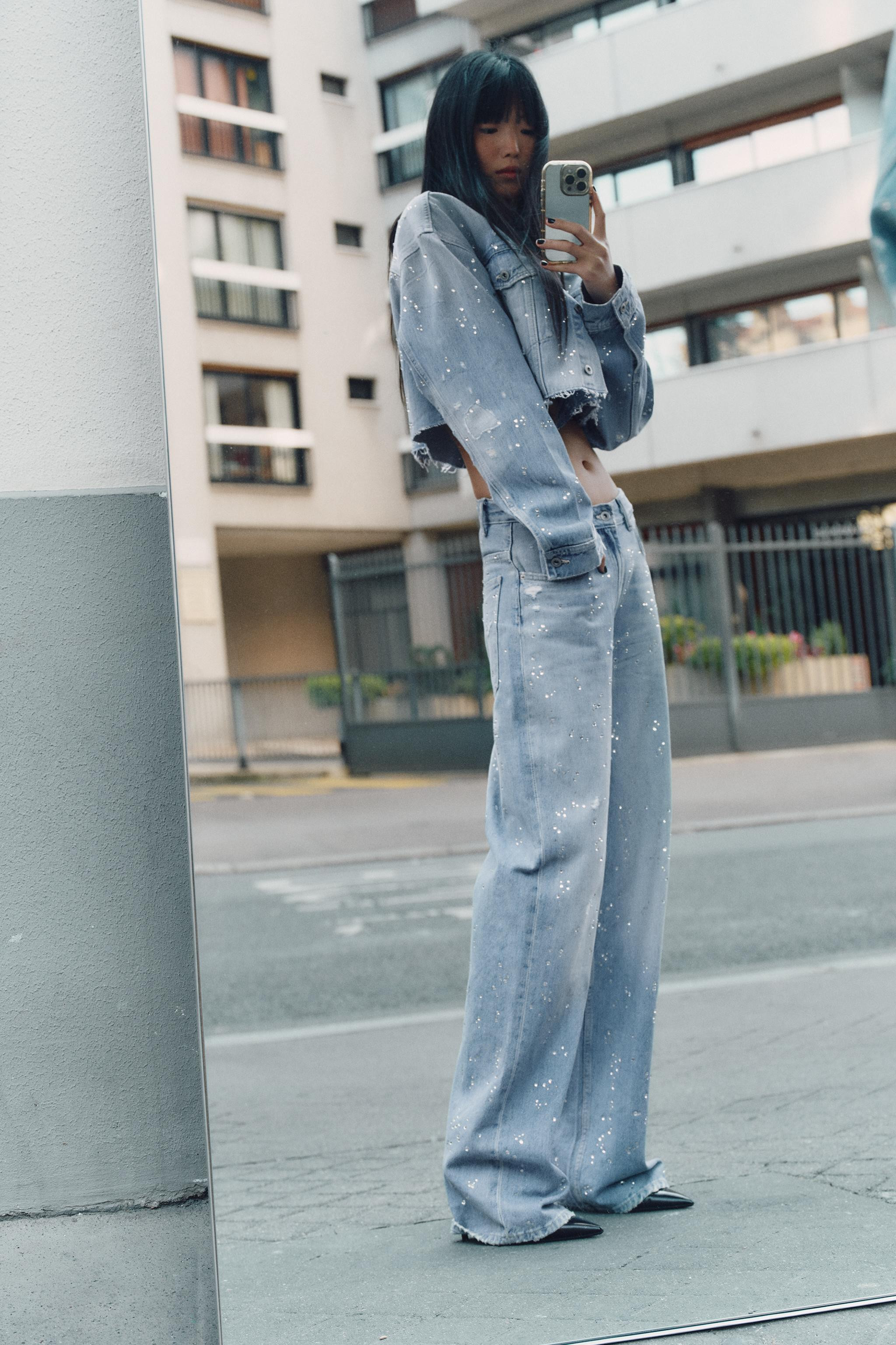 TRF STRASS CROP DENIM JACKET | Zara US