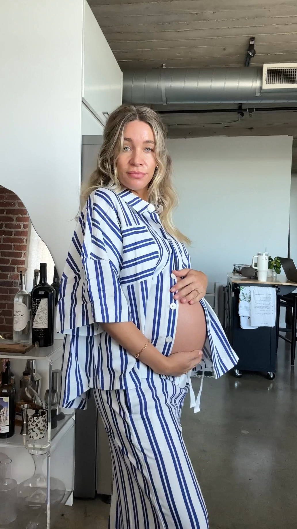 Stripe set perfect for summer and baby bump! Wearing size medium in both 