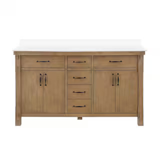 Home Decorators Collection Bellington 60 in. W Bath Vanity in Almond Toffee with Engineered Stone... | The Home Depot