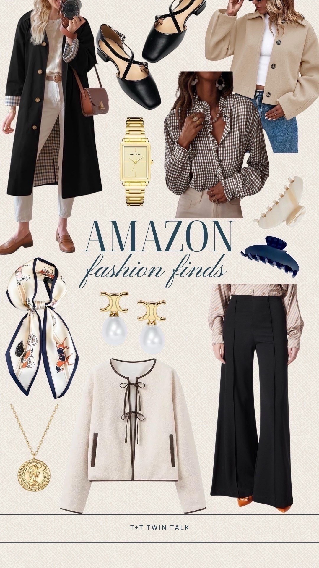 Amazon fashion pieces we have on repeat right now. The jewelry selection is so good from pearl earrings to a gold watch and a classic coin necklace. We’re also loving the black pants, long coat, and ruffled gingham button up for an easy pulled together look.

#LTKOver40 #LTKMidsize #LTKootd