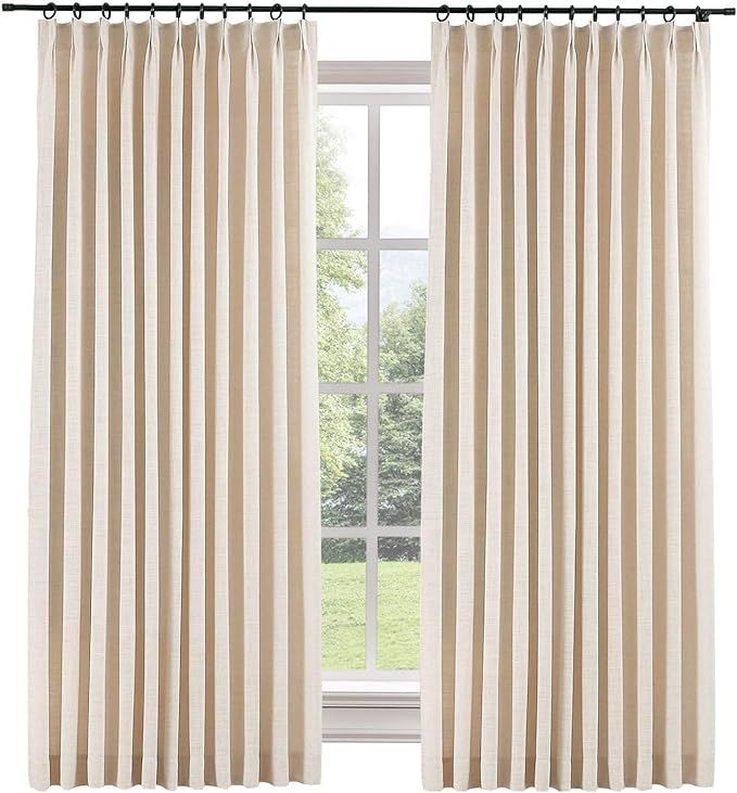 TWOPAGES 84 W x 96 L inch Pinch Pleat Darkening Drapes Faux Linen Curtains with Blackout Lining D... | Amazon (US)