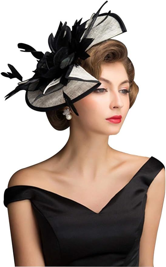 Women Sinamay Fascinators Derby Tea Party Wedding Flower Feathers Headpiece with Headband Clips | Amazon (US)