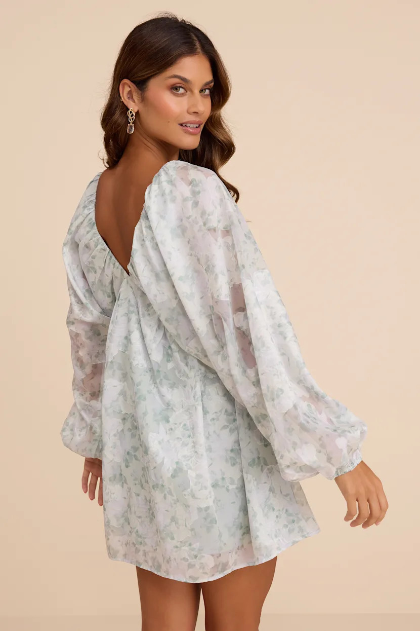 Halen White Floral Long Sleeve Mini Dress | Lulus