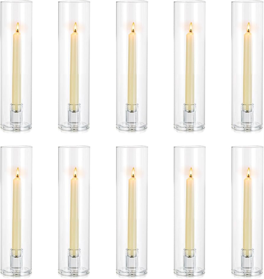 NUPTIO Taper Candle Holders Glass: Hurricane Candle Holder Bulk for Tapered Candles 10 Pcs Large ... | Amazon (US)