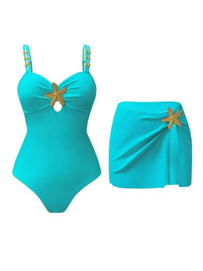 Swim Oasis 2pc Women's Cute Pentagram Decor Casual Vacation One-Piece Swimsuit Women's Swimwear W... | SHEIN