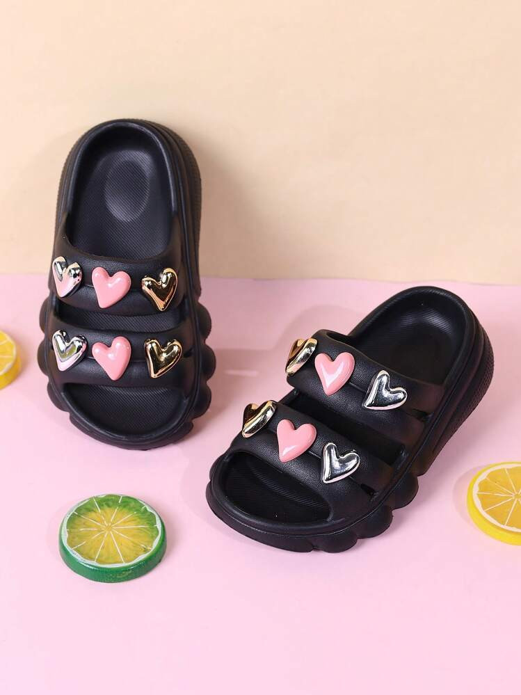 1 Pair Kids Open Toe Sandals, Heart Shaped Design, Anti-Slip For Girls, Summer Toddler Beach Shoe... | SHEIN