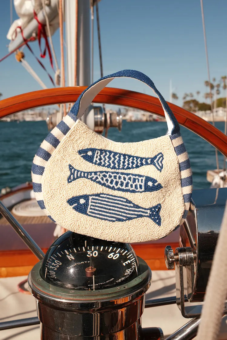 Elba Ivory and Blue Sardine Beaded Handbag | Lulus