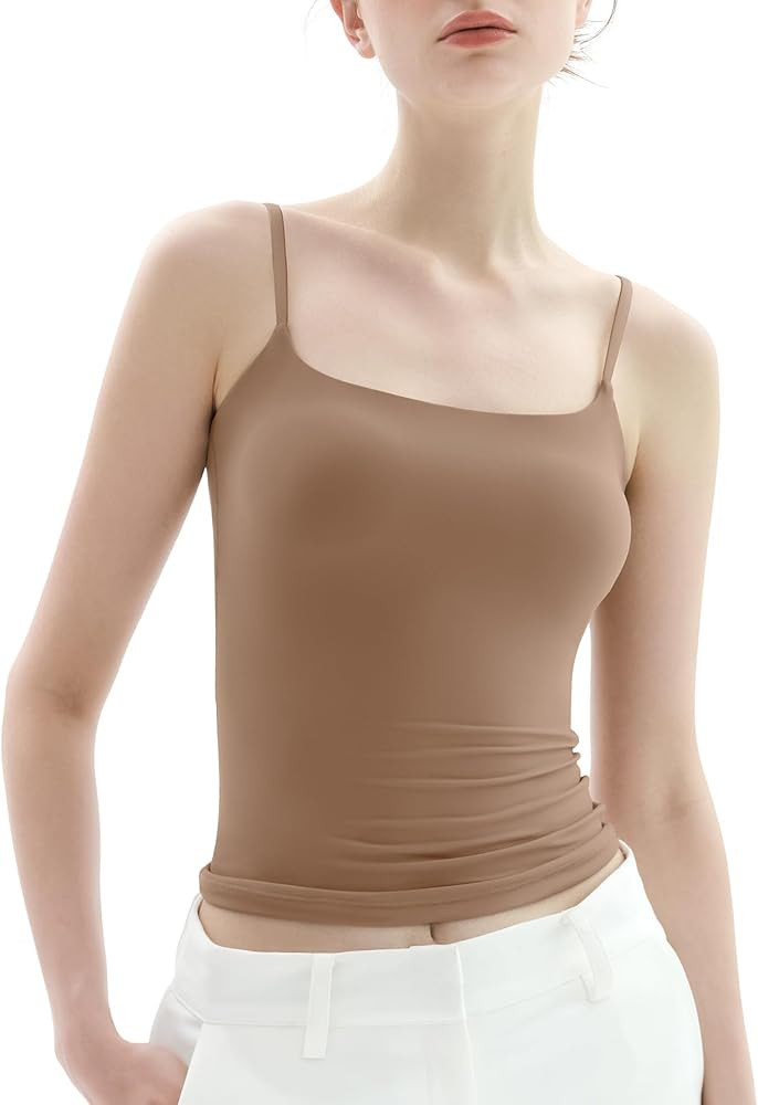 PUMIEY Women's Square Neck Tank Top Adjustable Spaghetti Straps Sleeveless Basic Tops Sharp Colle... | Amazon (US)