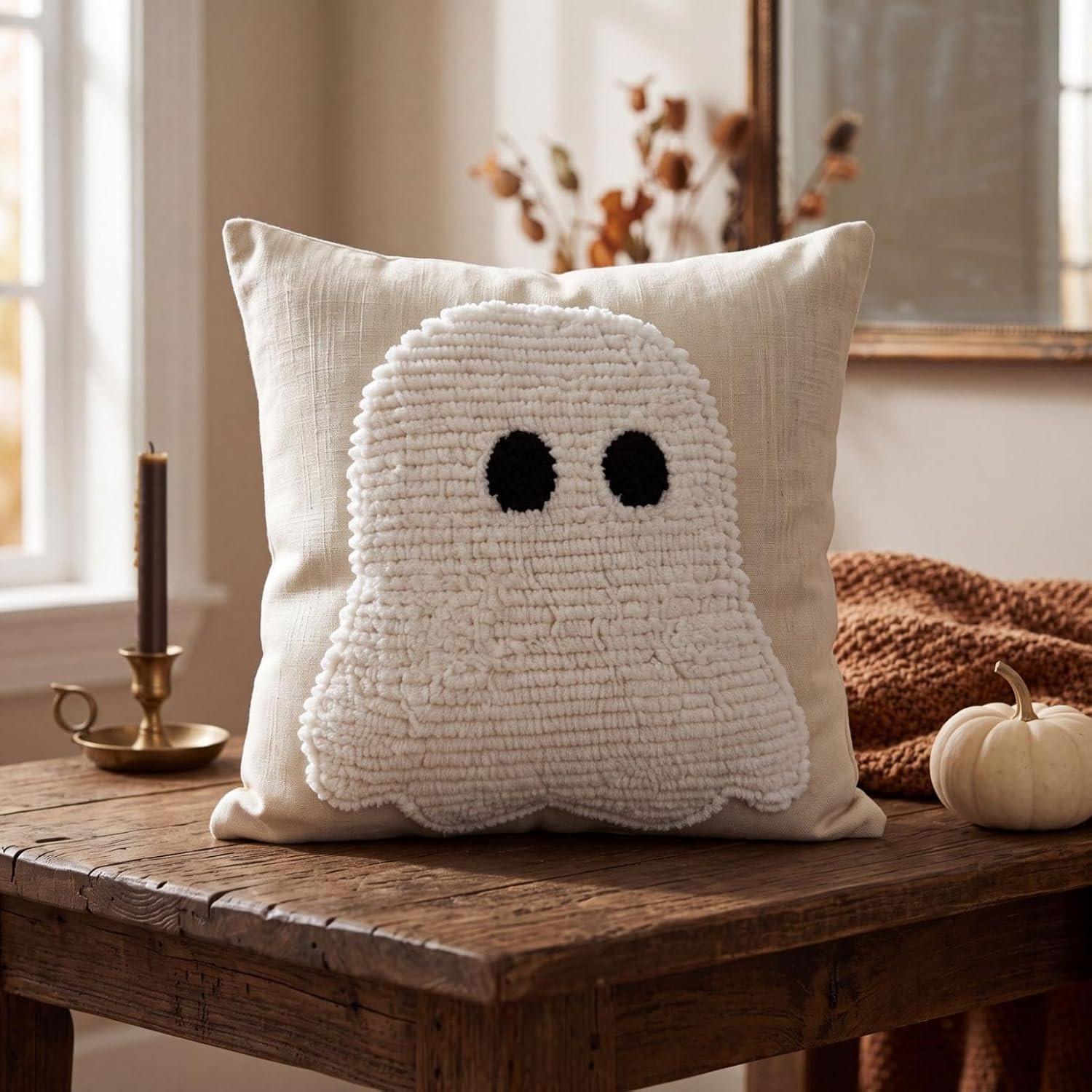 Halloween Pillow Covers 18x18Inch,Textured Tufted Ghost Pillow Cases,White | Amazon (US)