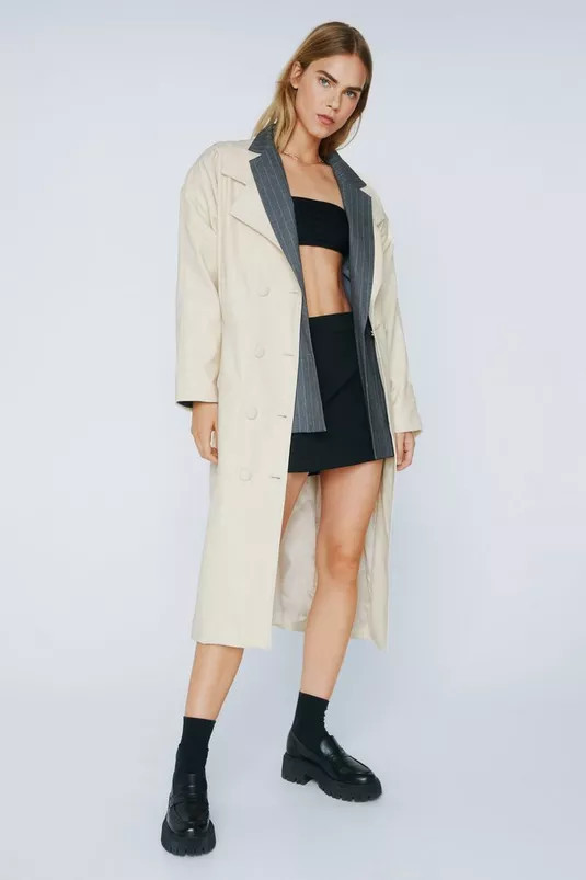 Power Shoulder Belted Faux Leather Mac | Nasty Gal (US)
